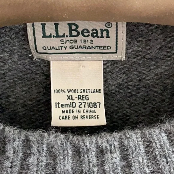 Men’s XL L.L. Bean 100%Shetland Wool Crewneck Pullover Sweater Gray - Picture 3 of 4